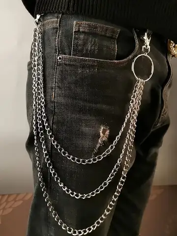 Metal Belt Chain HipHop Rock Punk Hook Trousers Pant Waist Link Metal Wallet Chain Keychain Ring Clip Keyring Jewelry
