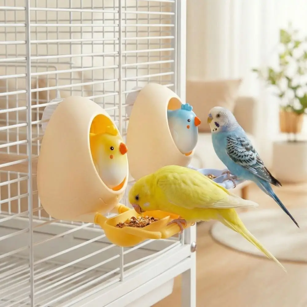 Creative Bite Resistant Bird Food Dispenser Eggshell Bird Wide Mouth Parrot Training Toy with Stand Detachable Forage Box Aviary