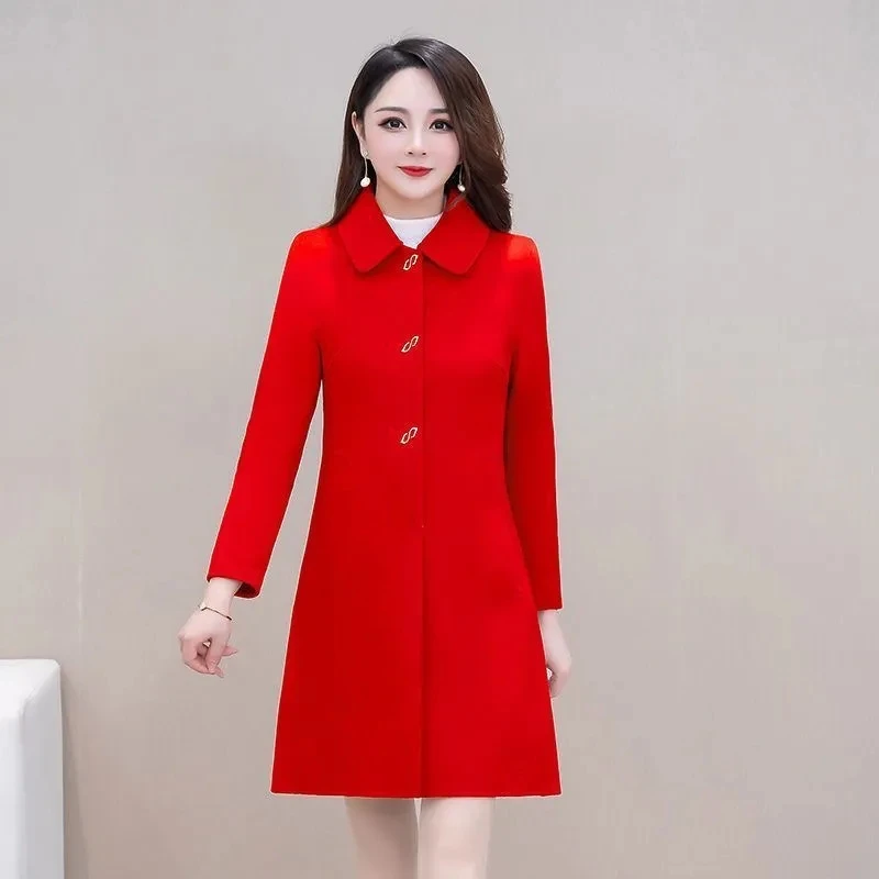 

Woolen Coat For Women Wool Windbreaker Middle aged Female Mid-length Woolen Coats Fashion High-end Woolen Overcoat 2024 New