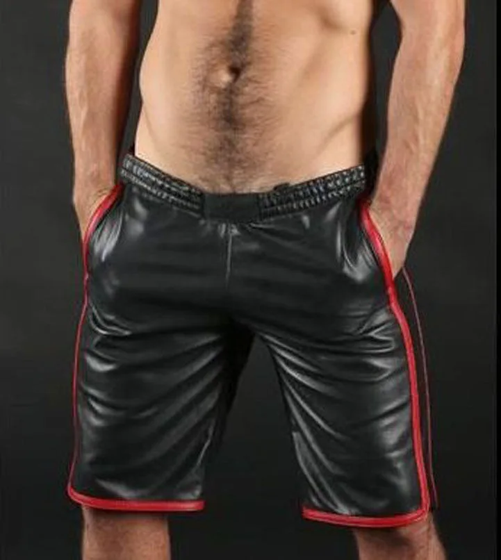 Idopy Motorcycle Faux Leather Short Pants Male Summer Biker Elastic Waist PU Soft Men Clothing Shorts