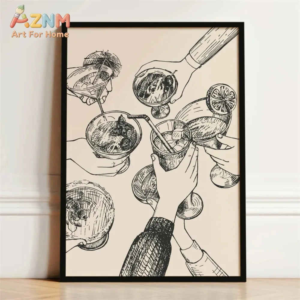 Frameless Club Kitchen Poster Coffee Wine Printing Pasta Canvas Painting Kitchen Wall Art Picture Living Room Home Decoration