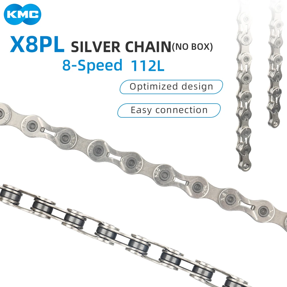 KMC Original Bicycle Chain X8PL 8 Speed 112L Silver Hollow Mountain Bike/Road Bike Chain with Quick Link