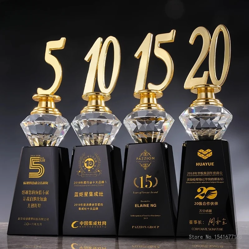 Customized High-end Digital Crystal Trophy, Creative Metal 5,10,15,20,30,40,50,60th Anniversary Medal, Home Decor Art Award, 1Pc