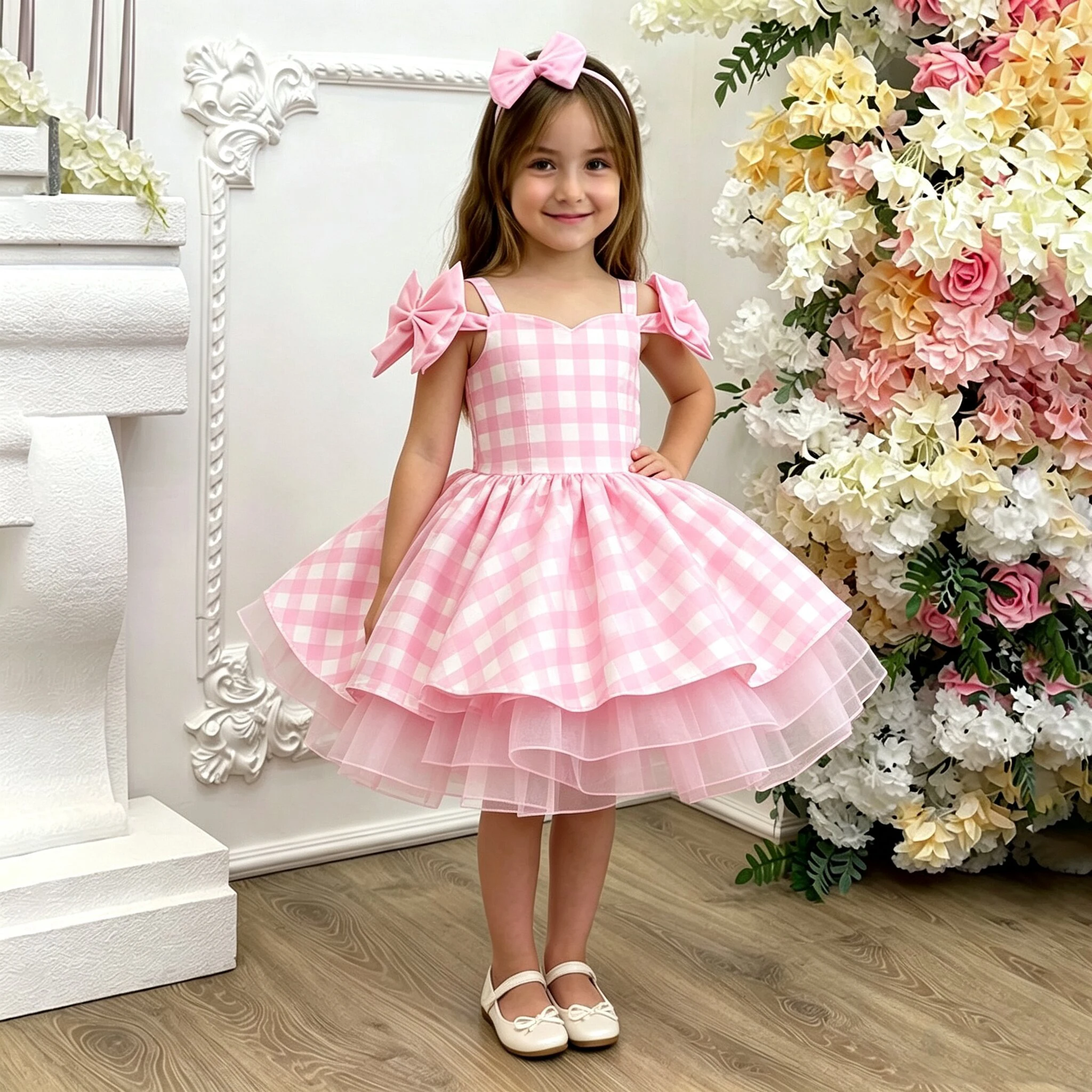 Film Rosa Party Mädchen Kleid Karneval Halloween Kostüm Mädchen Tüll Plaid Geburtstag Prinzessin Kleider Schleife Hochzeit Abend Abendkleid