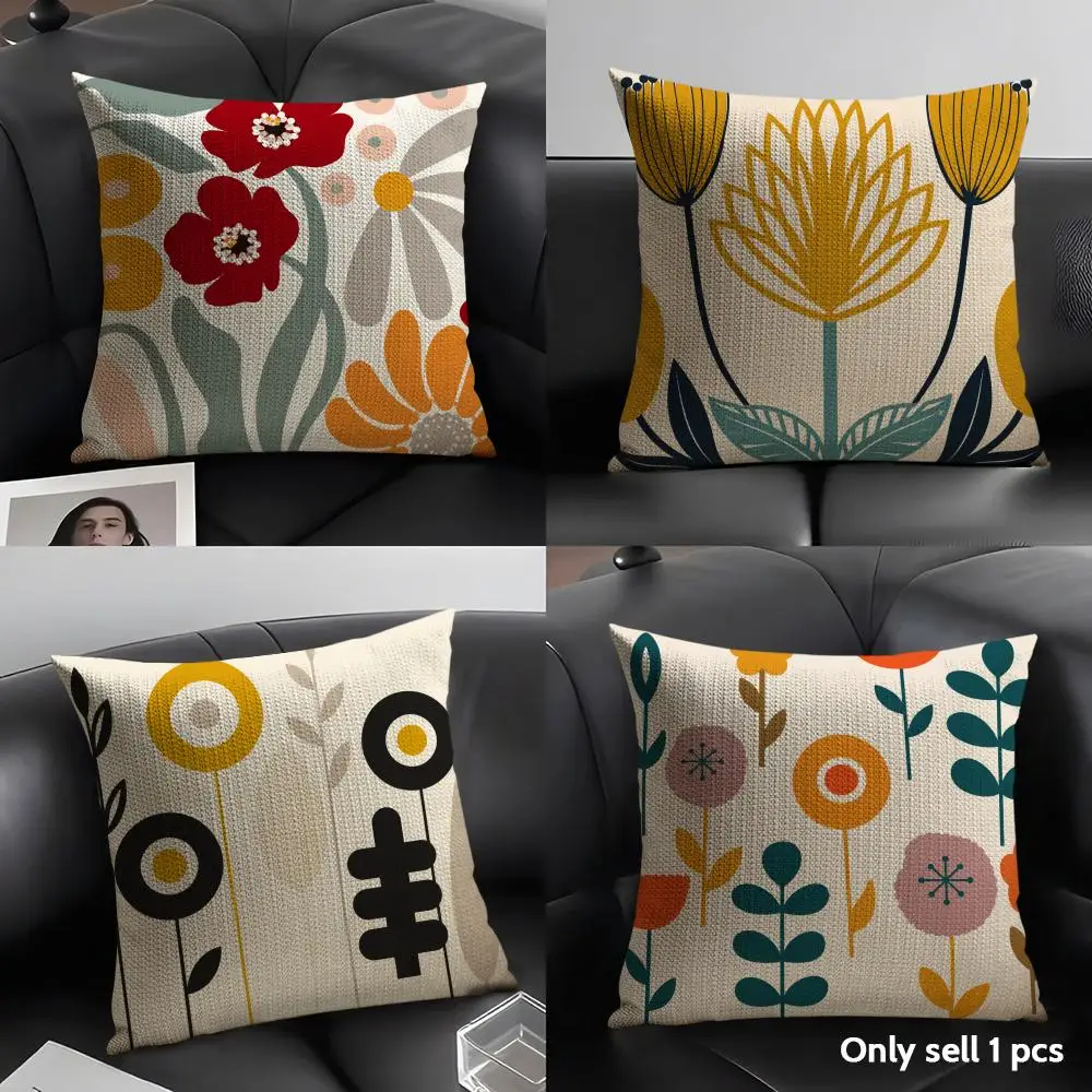 

Lovely Flower Cushion Cover Organic Linen Soft Double-Sided Printing Breathable Pillow Case Gift for Home Decor