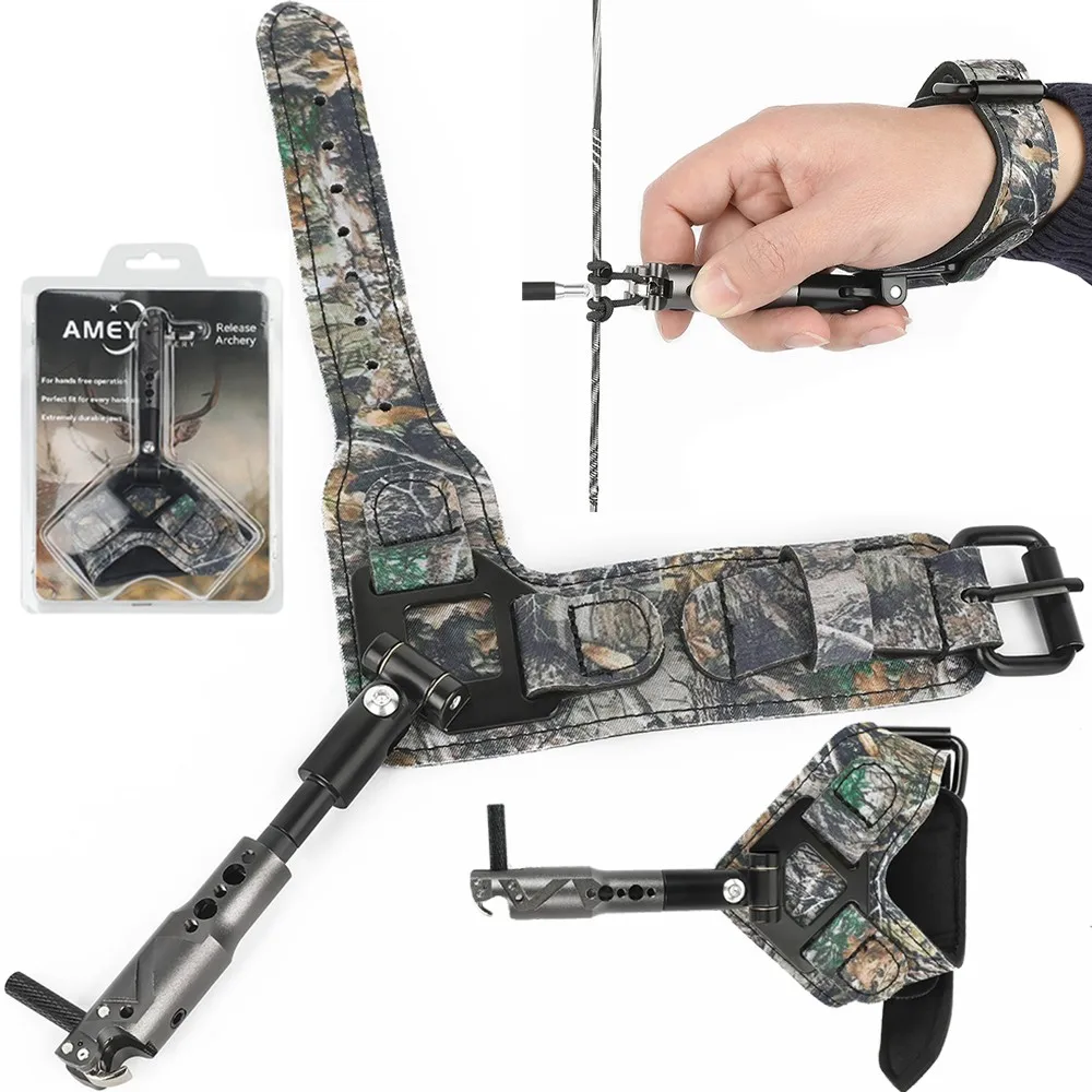 

1pc Archery Compound Bow 360° Rotate Jaws Release Aid Polyester fabric Wrist Strap Trigger Archery Hunting Shooting Accessory