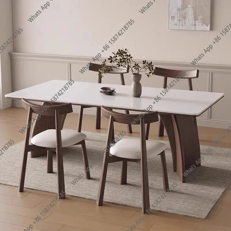 N67 Walnut solid wood dining table Small apartment modern simple thickened full support rectangular black Deli Feng rock slab di