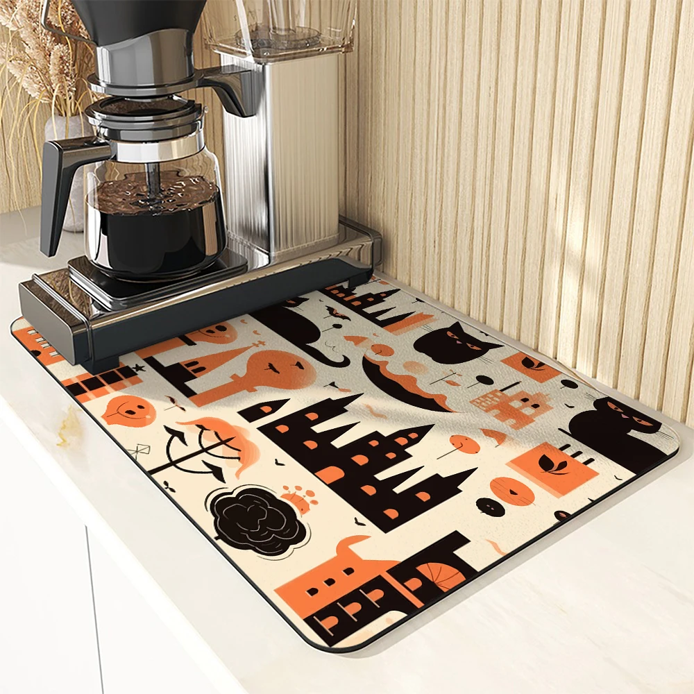 Absorbent Coffee Mat Dish Draining Mat Christmas Castle Kitchen Drying Mat Quick Dry Bathroom Drain Pad Kitchen Faucet Placemat