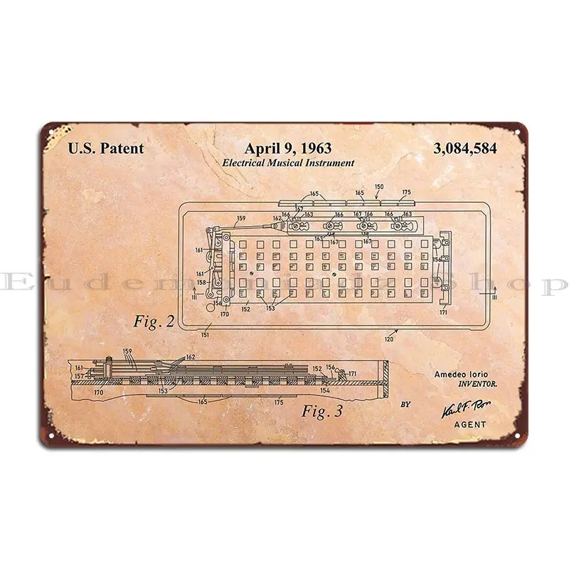 1963 Old Musical Instrument Part Patent Drawing Metal Plaque Poster Wall Mural Design Club Club Bar Tin Sign Poster