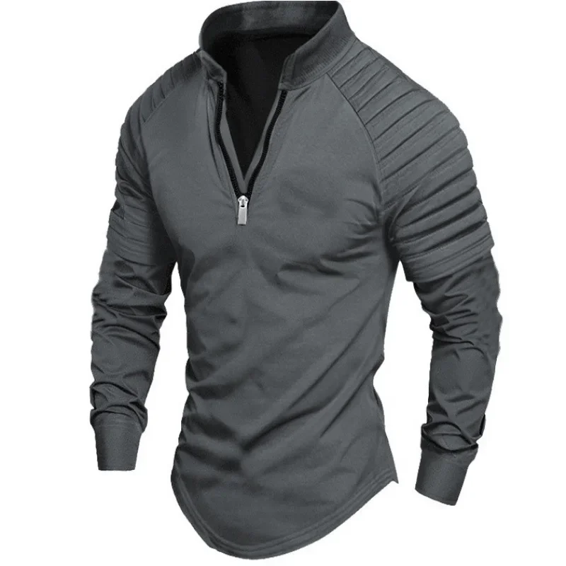 LIBIELIY Spring Autumn Men Long Sleeve Polo Shirt Solid Color Long Sleeve Sports Casual Polos Male Stand Vintage Slim Fashion Te