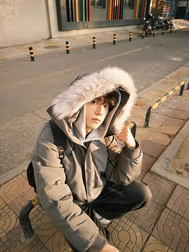 Thiened American Retro Parka Jaet in cotone con collo in pelliccia per uomo e donna Cappotto con cerniera ort per abbigliamento da lavoro alla moda giovanile