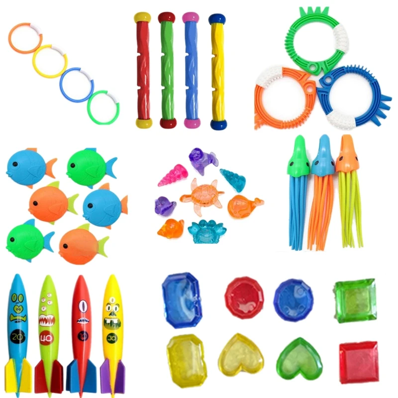 40Pcs Swimming Pool Toys For Kids Diving Rings Sticks Shark Underwater Sinking Glow Gem Treasures Games Dive Toys