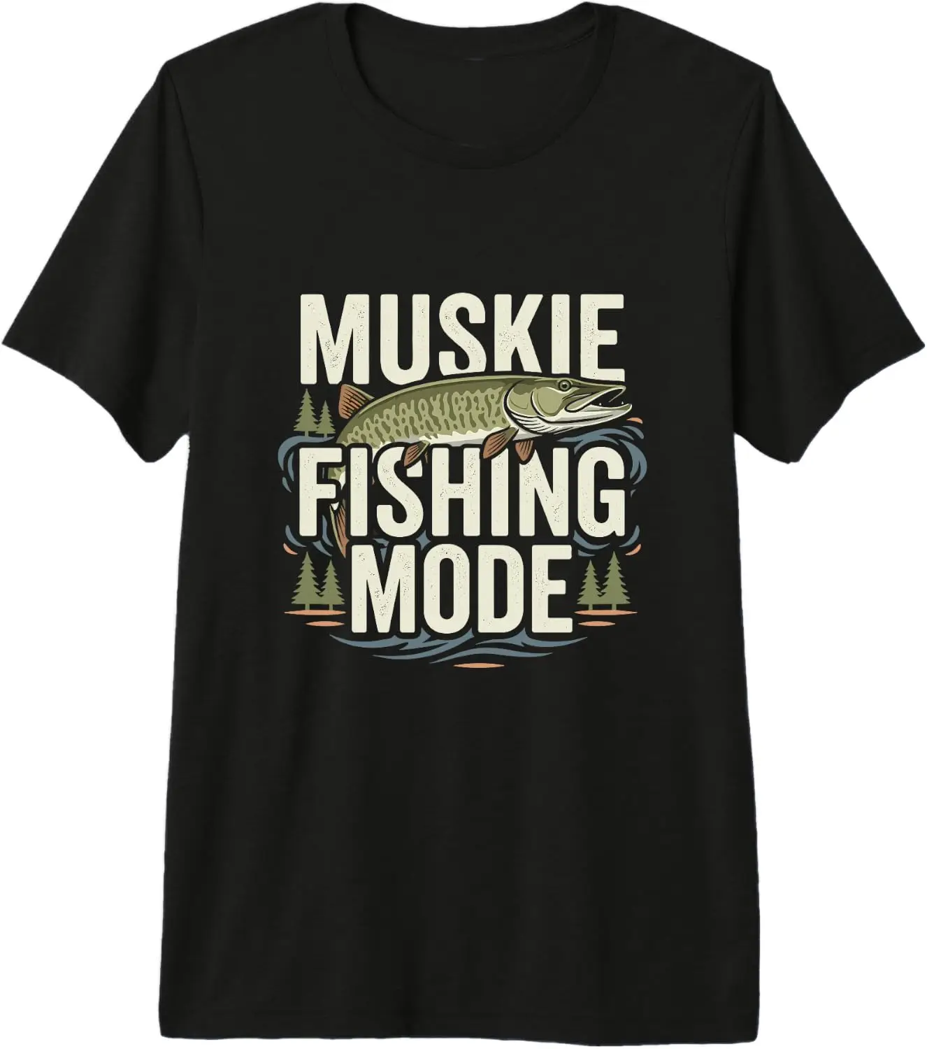 Muskie Fishing Mode Freshwater Angler Vintage Graphic Premium Tri-Blend Tee – Soft, 100% Cotton Trendy Y2K Short-Sleeve
