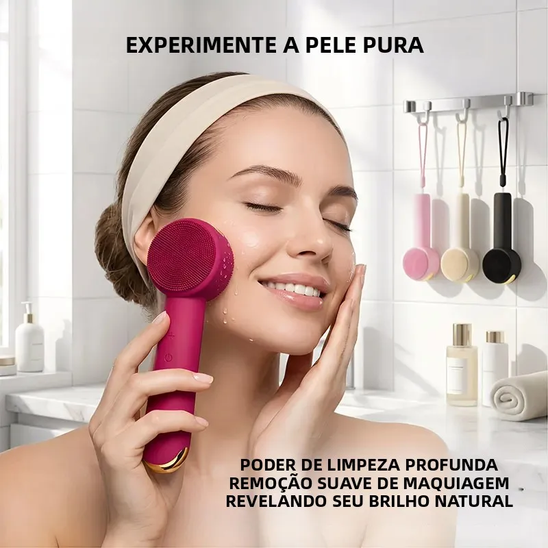 Escova de Limpeza Facial de Silicone Elétrica, Limpador de Poros, Dispositivo de Beleza para Uso Doméstico