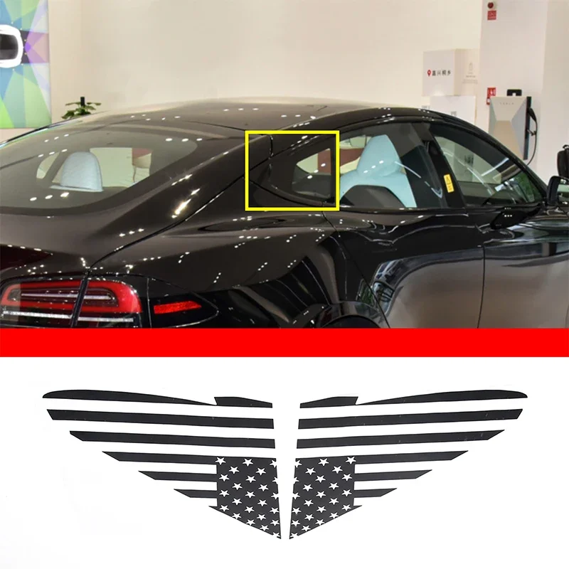 

For Tesla Model S 2023-2024 Car Rear Window Triangle Sticker Vinyl Decals Exterior Accessories