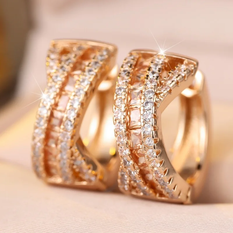Heavy Industry Multi Row Ladder Zircon Wide Edition Ear Buckle Light Luxury Geometric Arc Commuter Jewelry Accessories