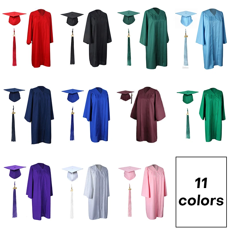 Abito da laurea universitaria College uniforme da studente di scuola superiore secondaria con nappa Bachelor Robes + Set di cappelli indossare vestito adulto bambino