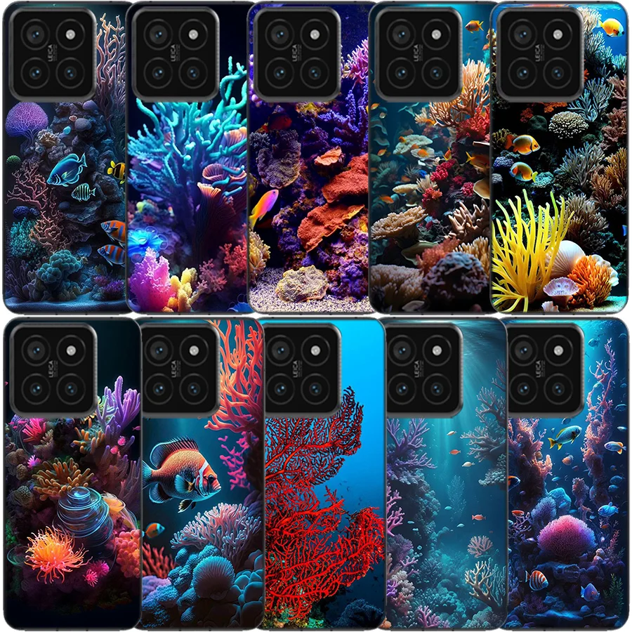 Coral Reefs and Their Small Fish Clear Phone Case For Xiaomi Mi 13 12 12T 11 11T 10 10T Pro 11i 9 9T 8 Lite CC9E A3 A2 TPU Patte