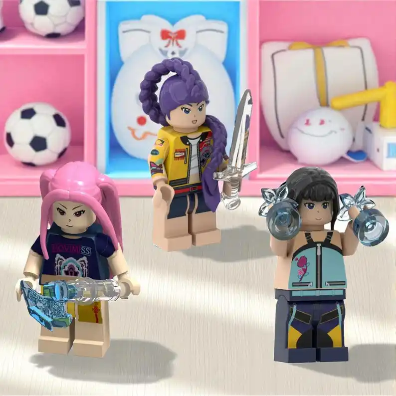 3 pçs kpop demon hunters rumi blocos de construção conjunto, modelo de montagem criativa boneca para crianças adultos coletores, construção educacional