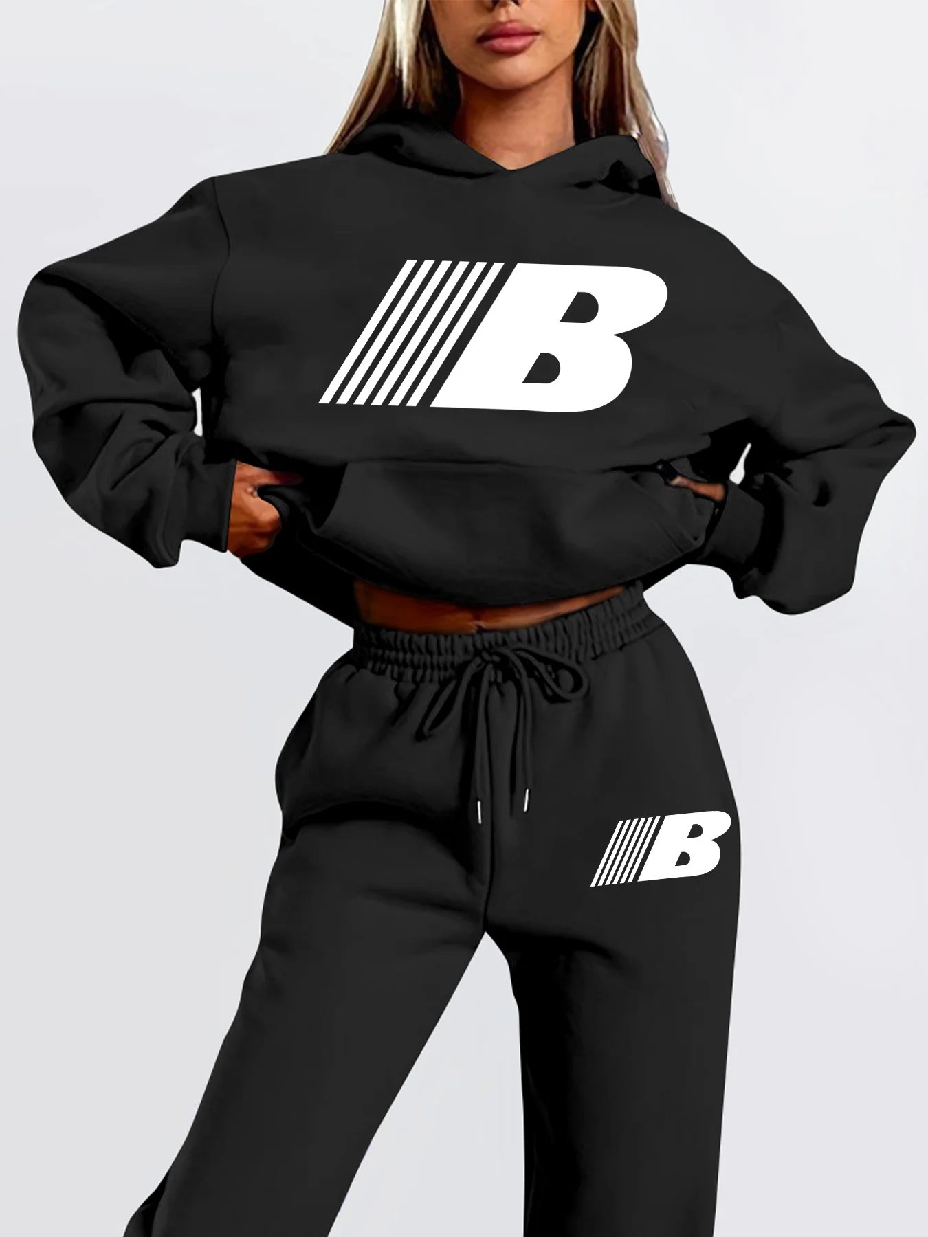 2026 Hot Sale Women 2Pcs Hoodie Set Urban Casual Sportswear Printed Hooded Sweatshirt And Matching Pants Outfit