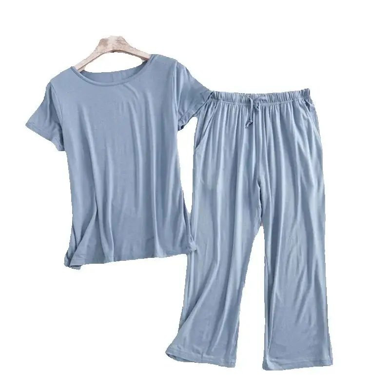 

Модальная пижама Feminino, новая одежда для сна, пижамные комплекты для женщин, капри с короткими рукавами, брюки, костюм, летняя ночная рубашка, комплект из 2 предметов для сна