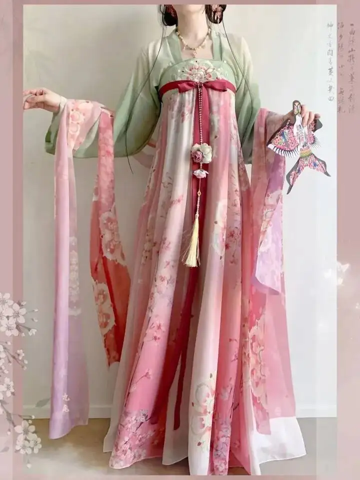 Hanfu Dress Women Chinese Vintage Hanfu Female Halloween Carnival Cosplay Costume Vintage Pink Printed Summer Hanfu Tang Suits
