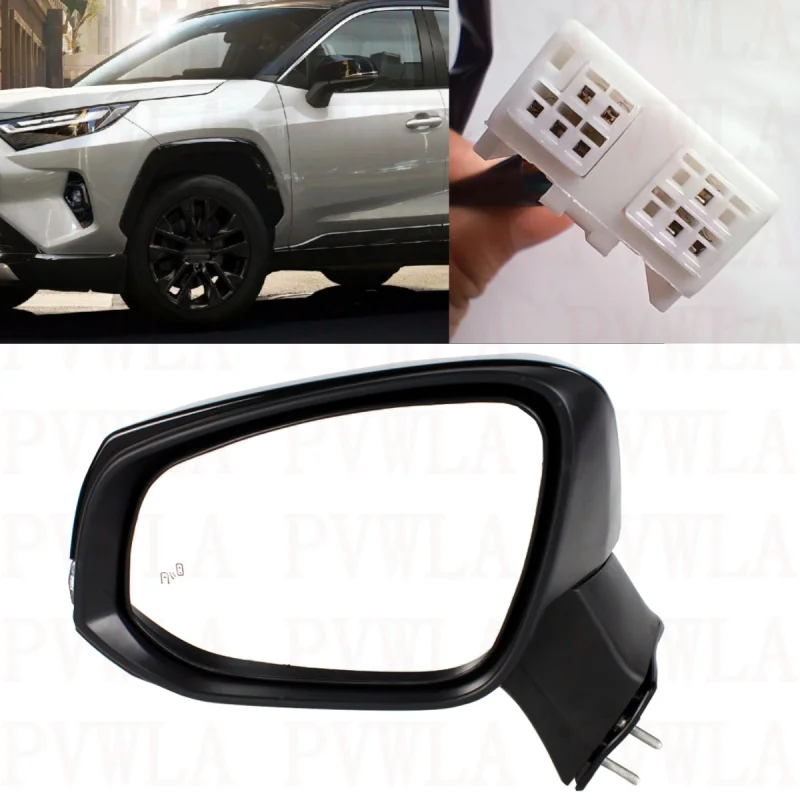 

Left Side 8 Pins Black Painted Heated Power Adjust Blind Spot Turn Lamp Mirror For Toyota RAV4 2019 2020 2021 2022 2023