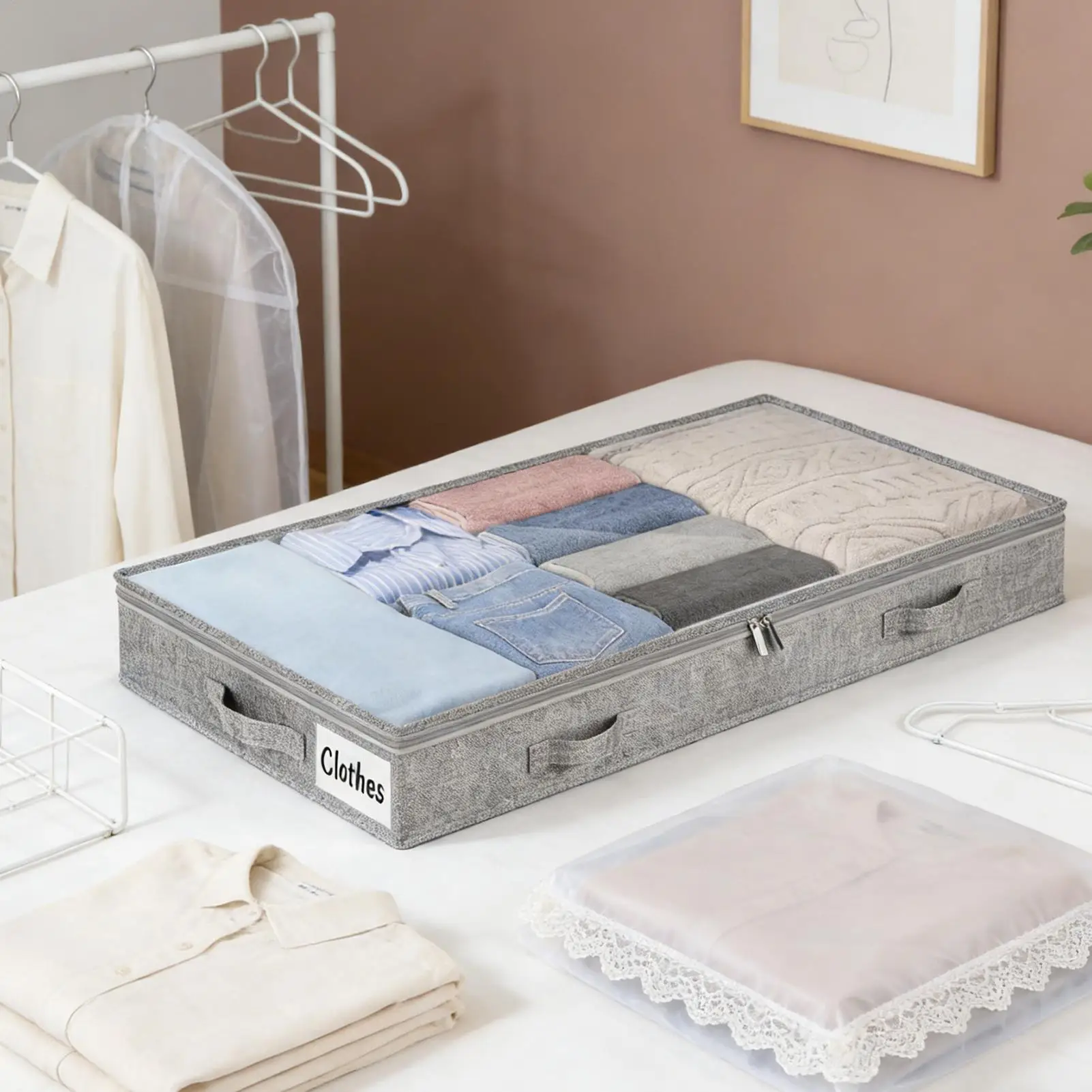 large clothes storage bag with Clear Lid under bed Foldable quilt clothes Blankets storage bag Bedroom dormitory organizer bag view 6