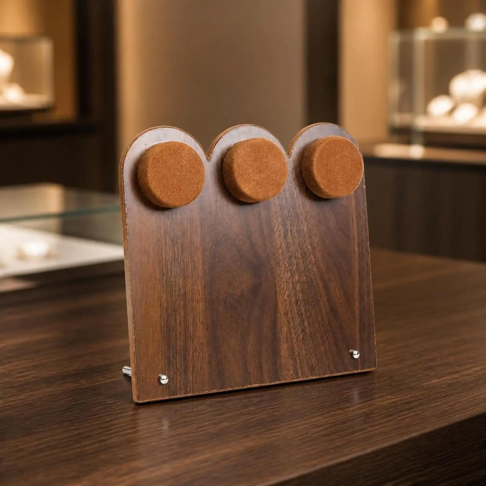 Geometric Wood Jewelry Display Tray for Bracelets and Necklaces with Soft Velvet Padding for Vanity Counter Showcase Stand