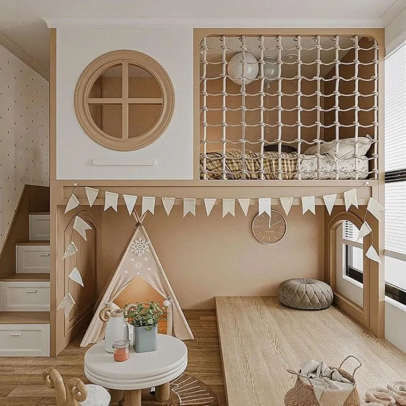 

Full solid wood children's bed girls boys raised bed slide bed