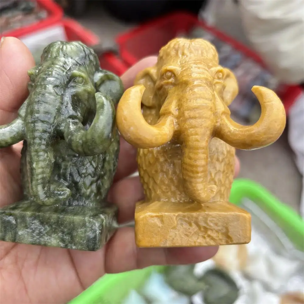 Natural Quartz Mammoth Carving Reiki Healing Stone Fengshui Decorative Animal Jade for Holiday Crafts & Gifts