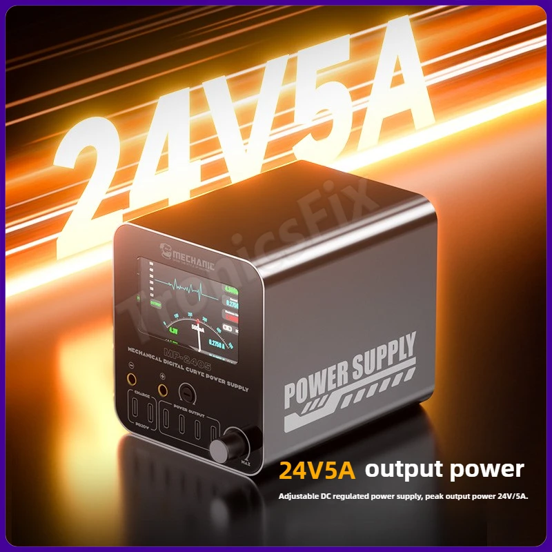 MECHANIC MP-2405 24V5A 기계식 디지털 전원 공급 장치, 듀얼 PD3.1 및 4 USB-C, 3채널 동기화, 스마트 보호 조정 가능한 DC, 수리