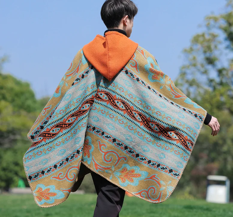 سميكة الرجال شال ملابس السفر الدافئة النمط التبتي شمال غرب الصحراء معطف العرقية الرياح الكتف التفاف ملابس خارجية P2 #6