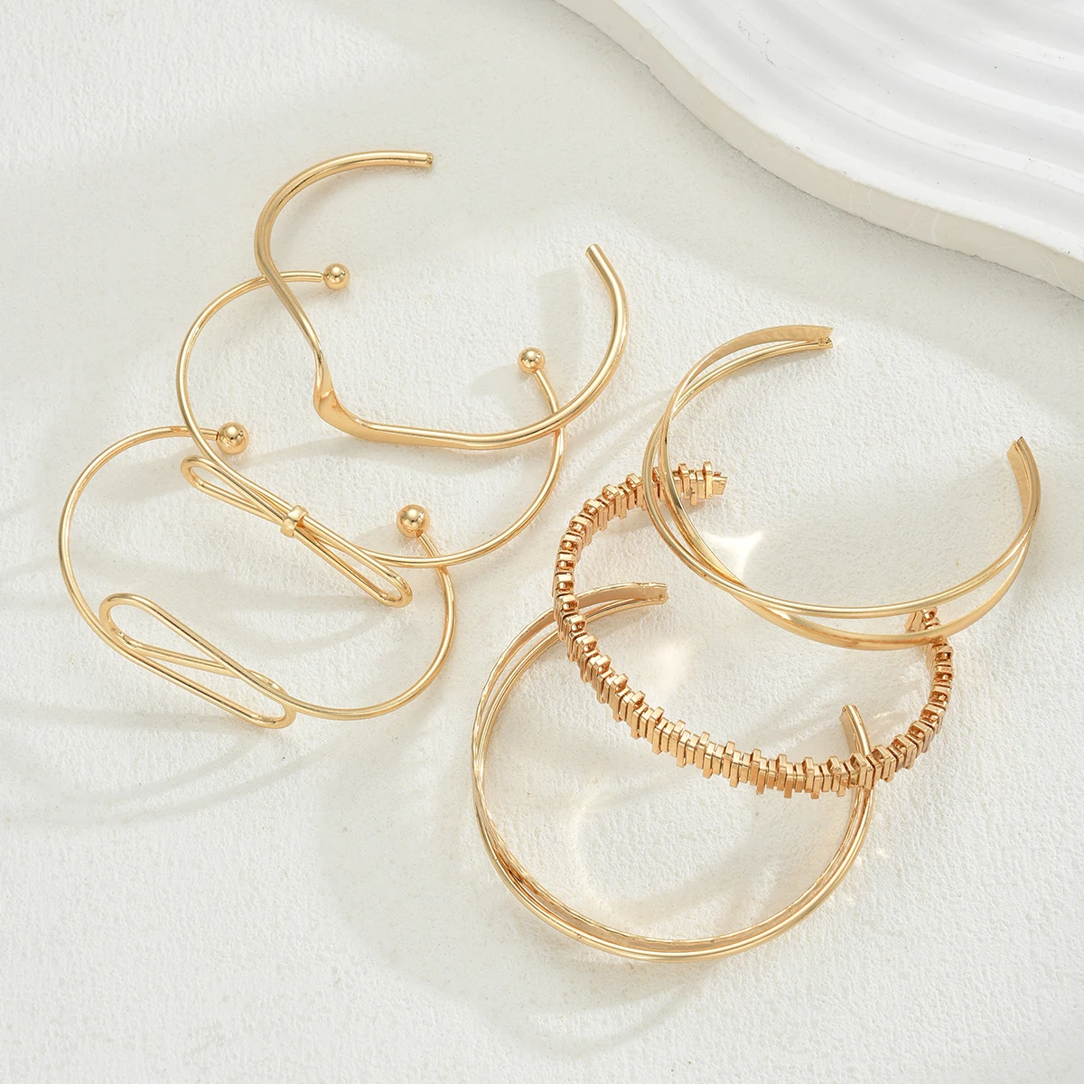 6 uds Vintage exagerado lujoso diseño de lazo geométrico Metal Color dorado brazalete conjuntos de pulseras para mujeres uso diario joyería regalos