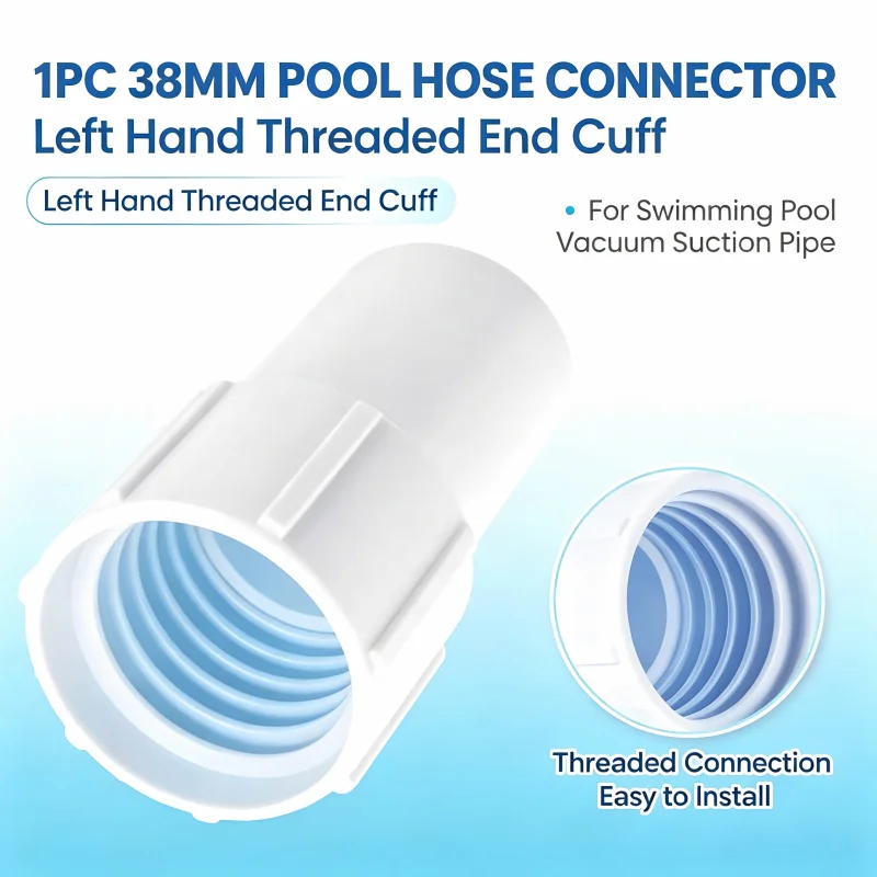 1pc 38mm Pool Hose Connector Left Hand Threaded End Cuff for Swimming Pool Vacuum Suction Pipe