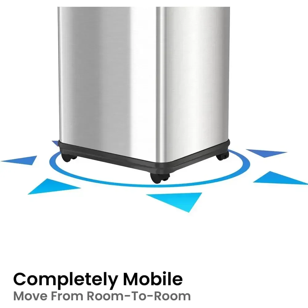 13 Gallon Stainless Steel Trash Can with Locking Lid, Odor Filter, and Wheels - Battery or AC Powered