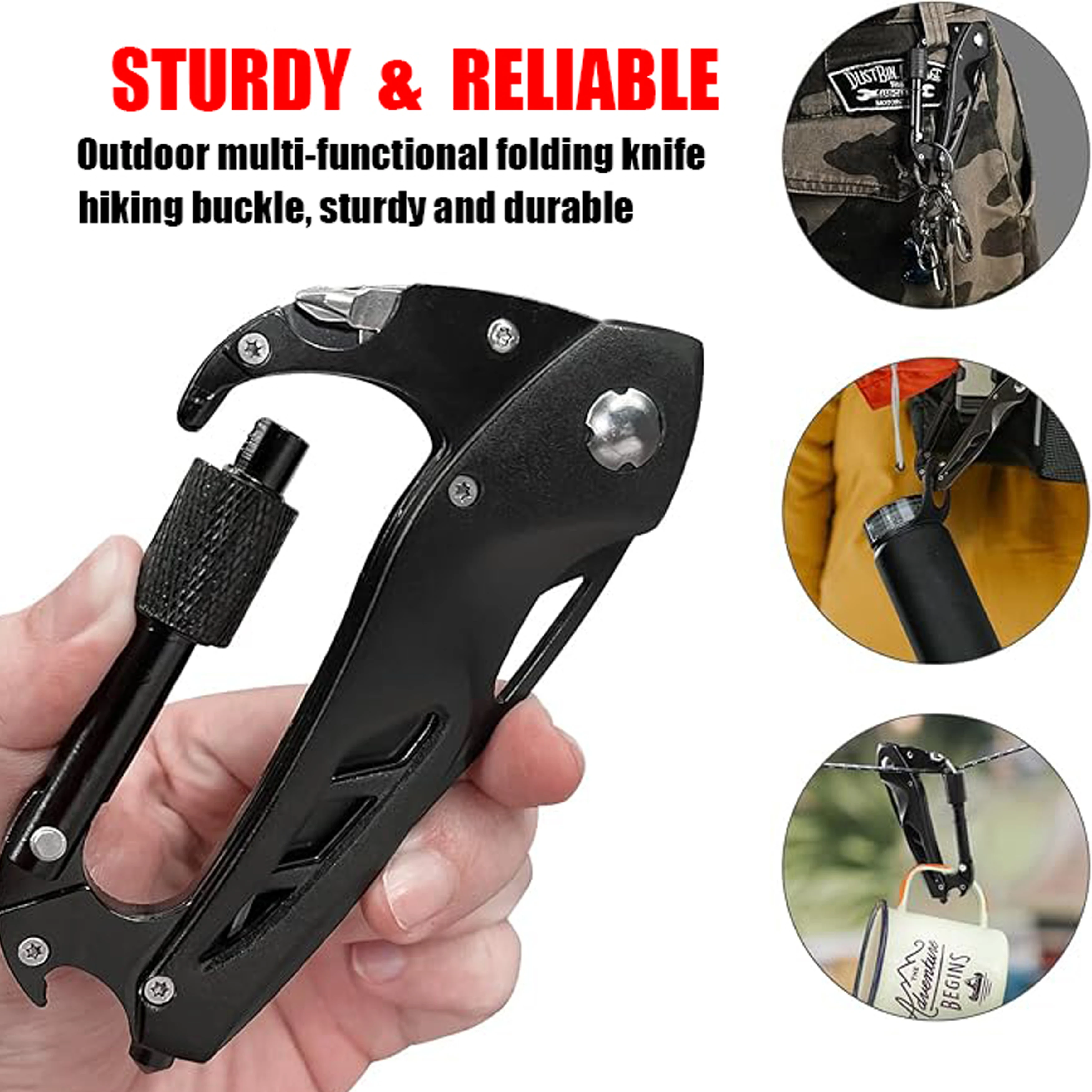 Outdoor multi-functional tool, EDC knife, foldable portable tool, climbing buckle, for outdoor camping and hiking, men's gift