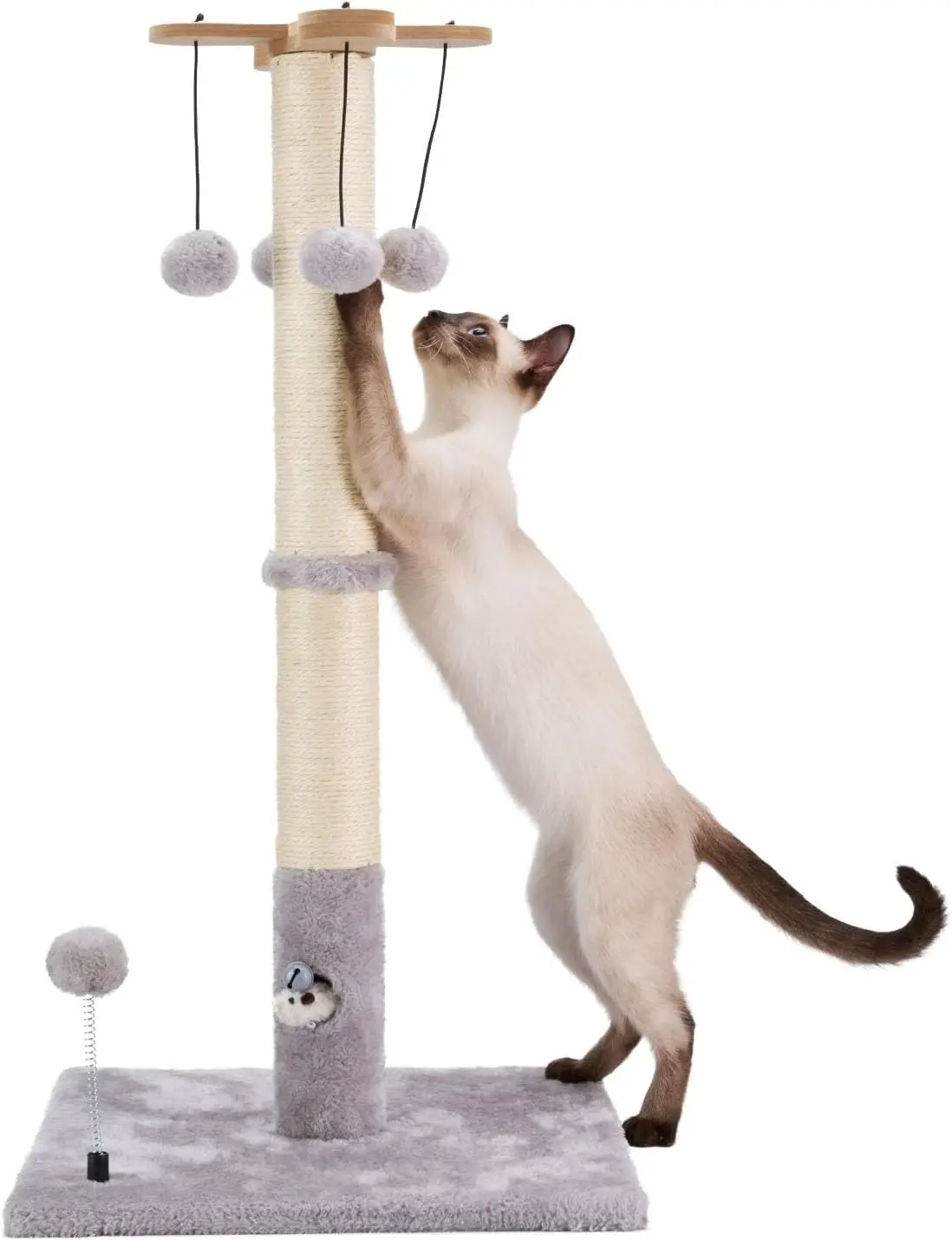 

Cat Scratching Post for Indoor Cats and Kittens,30inches Tall Sisal Scratch Posts with Four Hanging Ball Toys and Reinfo