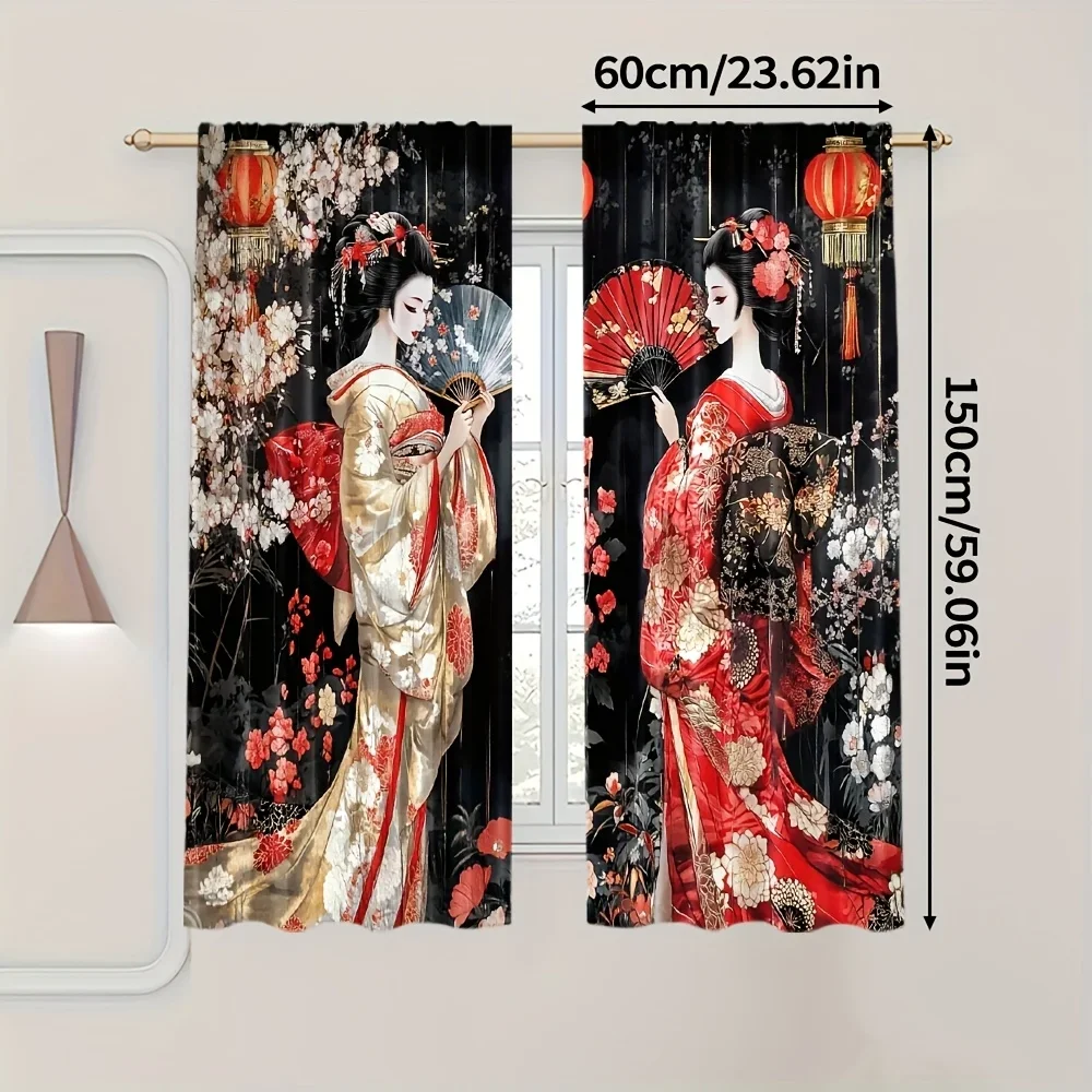 Japanese geisha design Print Drapes Room Darkening Window Curtains for Home Decor,Rod Pocket Blackout Curtains Bedroom