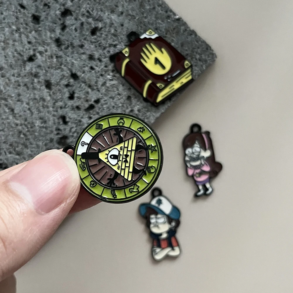 

4 шт., эмалированные подвески «Гравити Фолз» для изготовления ювелирных изделий-аксессуары «сделай сам» для ожерелья, серег, брелок, кулон, аниме, мультфильм