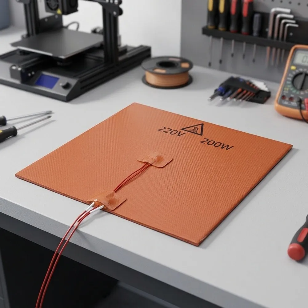 Heated Bed Mat for 3D Printers Built with Silicone Rubber for Fast Heating Cycle and Stable Temperature Maintenance