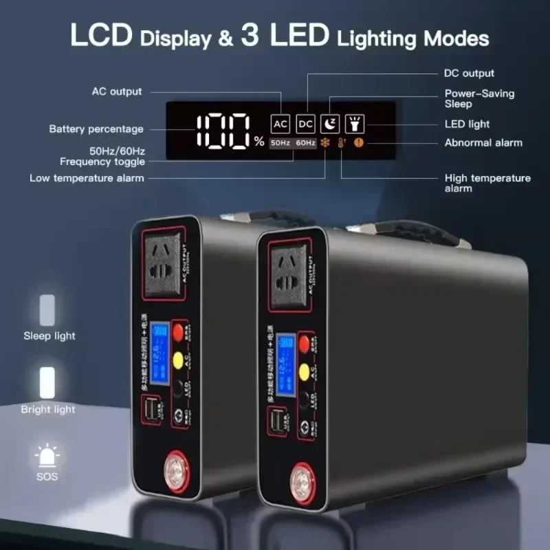 홈 캠핑용 USB 비상 배터리 팩, 휴대용 발전소, 220V LiFePO4, 태양열 발전기, AC/DC, C타입 PD, 300W, 90000mAh