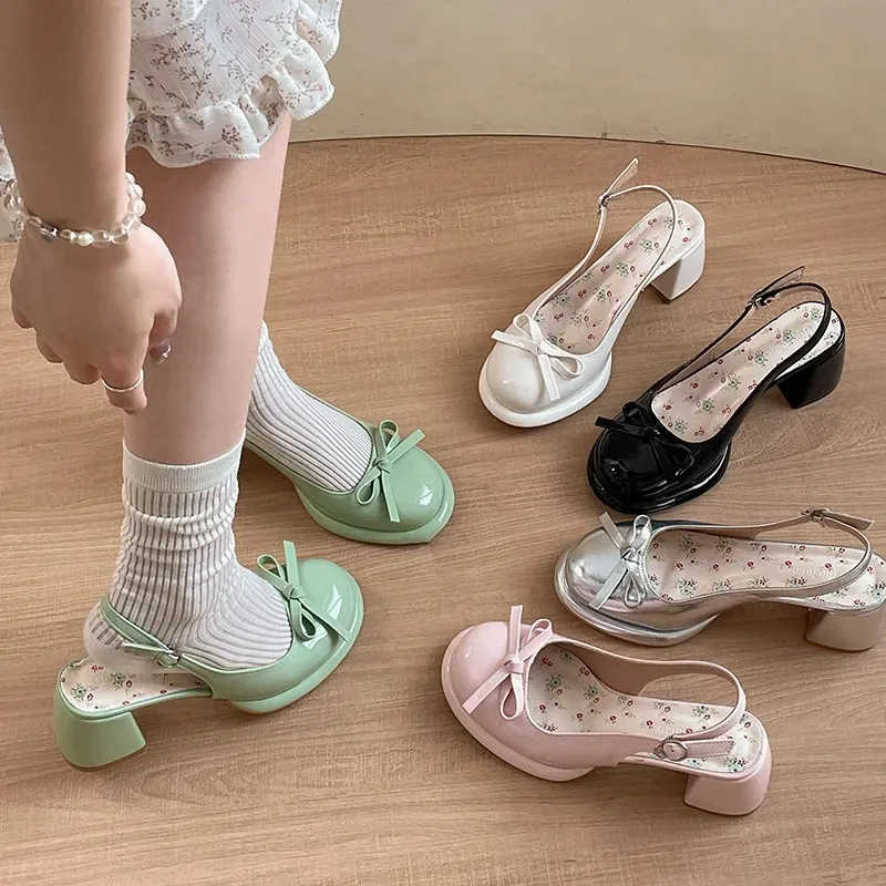 

Women's Mary Jane Shoes Sweet Butterfly-knot Lolita Shoes Thick Heel Singbacks Sandals Fashion Casual Leather Sandals for Women