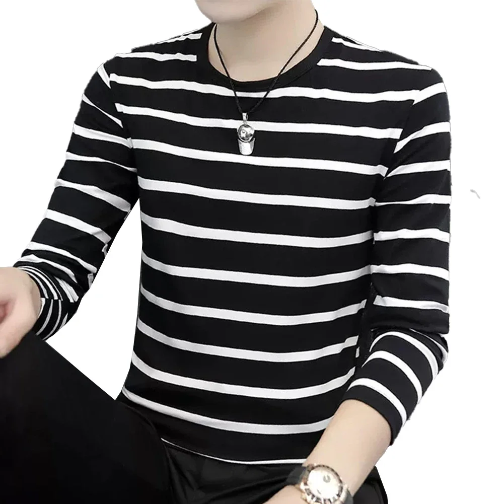 

Trendy Mens Stripe Long Sleeve T Shirt Comfortable Crew Neck Tee Shirts for Casual Sports Blouse Pullover Tops