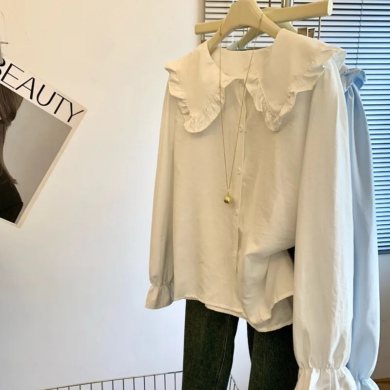 여성용 그레이 인형 칼라 셔츠 스웨터 투피스 세트 2000년대 하라주쿠 일본 Y2k 달콤한 귀여운 니트 조끼 크로 셰 뜨개질 셔츠 탑