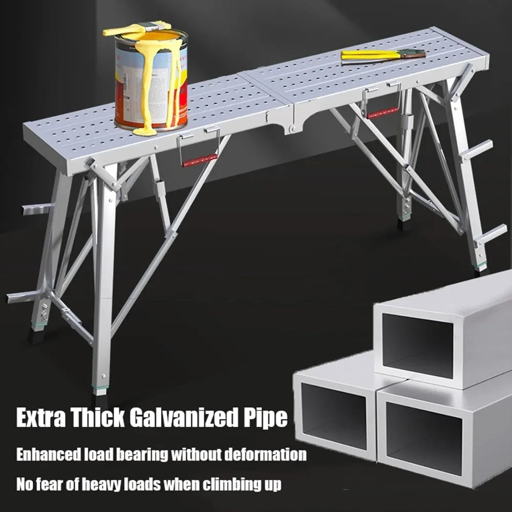 Folding Scaffolding, Adjustable Lift Height Work Platform Scaffold Portable Work Platform Ladder for Painting Patching Drywall