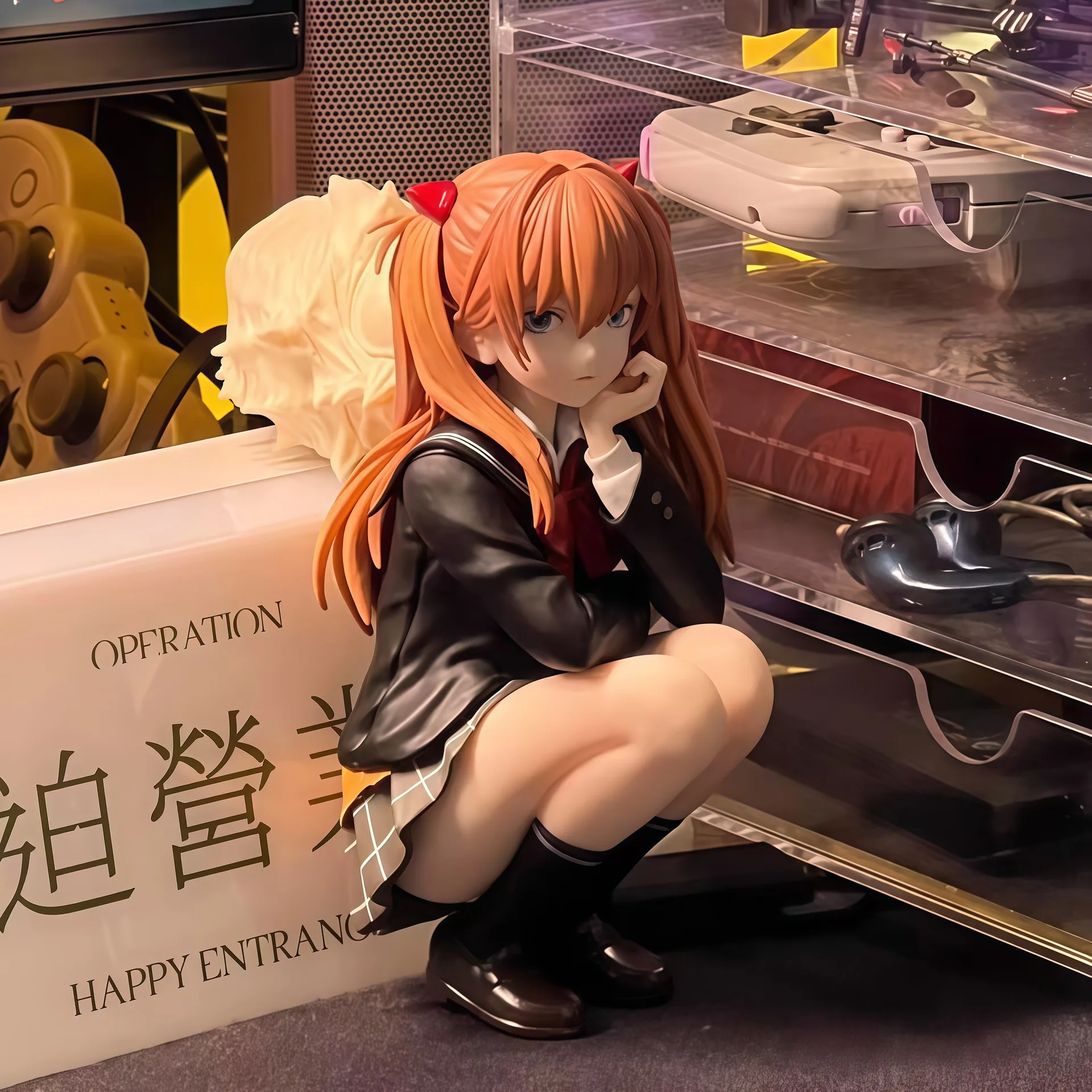 Figura de Acción de PVC de Asuka de 11 cm, Estilo Académico, en Pose de Sentadilla, Modelo Coleccionable, Decoración de Escritorio, Juguetes, Regalos de Cumpleaños para Fans
