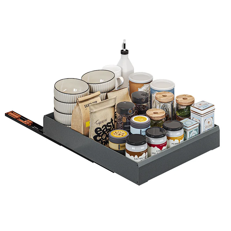 Kitchen cabinet pull-out basket cabinets have narrow frames and small sizes for storing seasonings and snack pots