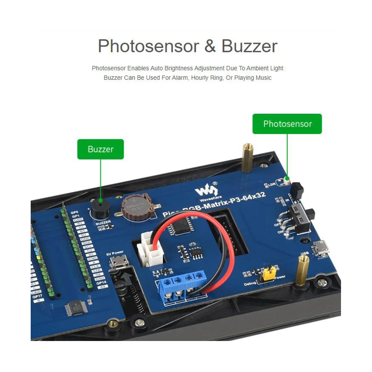 Imagem -05 - Waveshare-relógio Digital para Raspberry pi Pico Tela Matriz de Pontos Rgb Full Color Multi Features Rgb-matrix-p364x32