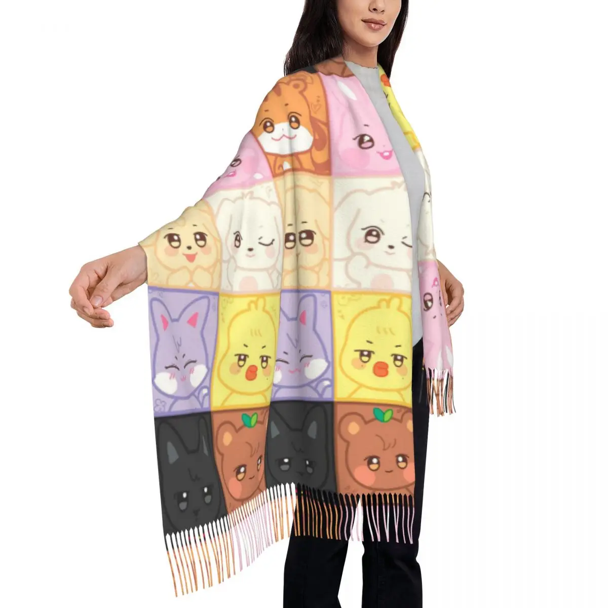 Kpop ATEEZ ロゴ A TEEnager Zs スカーフ タッセルスカーフ 女性用 ソフトで暖かいショールとラップ 大きめ 秋冬用ショールラップ